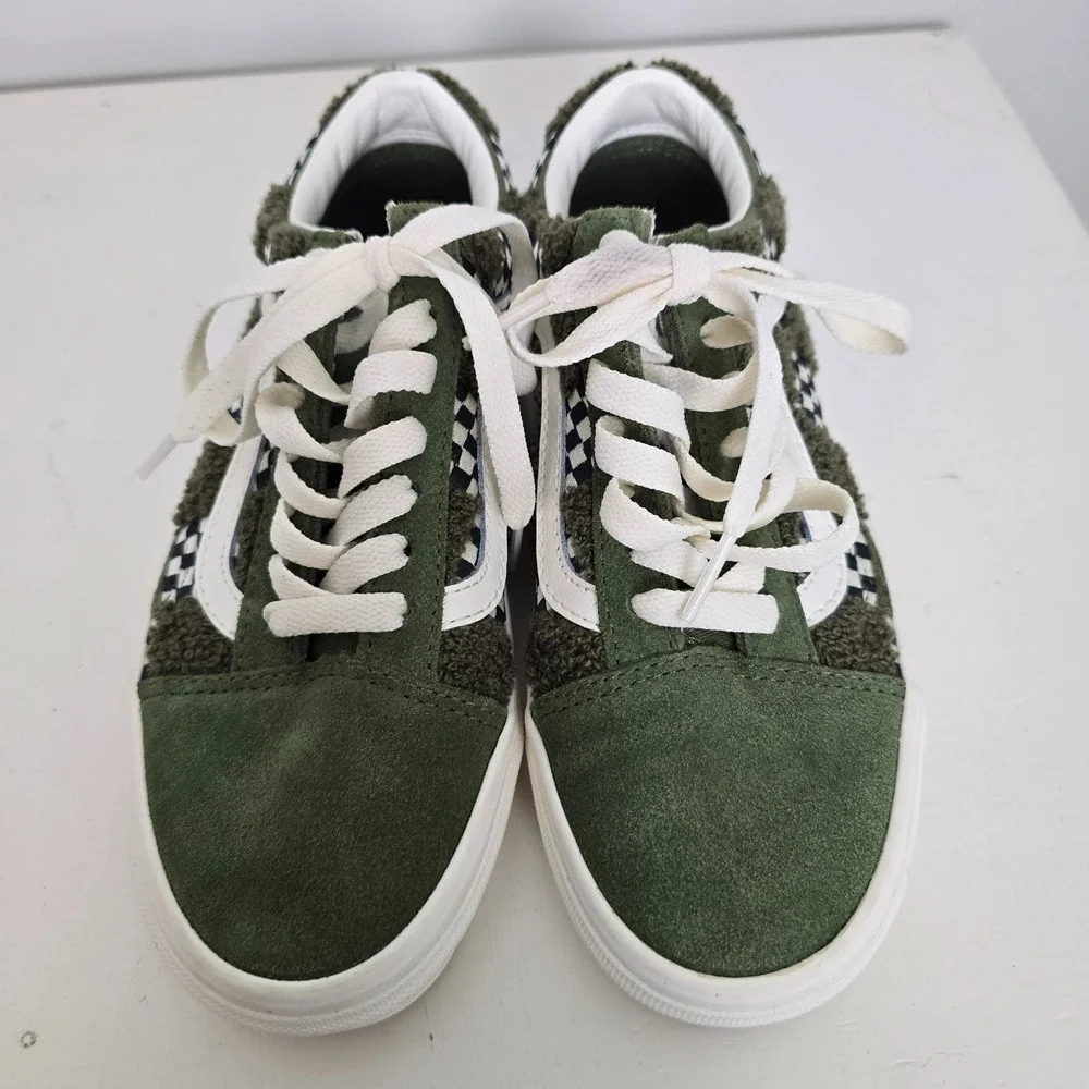 Vans Old Skool Youth Tufted Check Skater Shoes Loden Green Sz 3.5 Minecraft Vibe